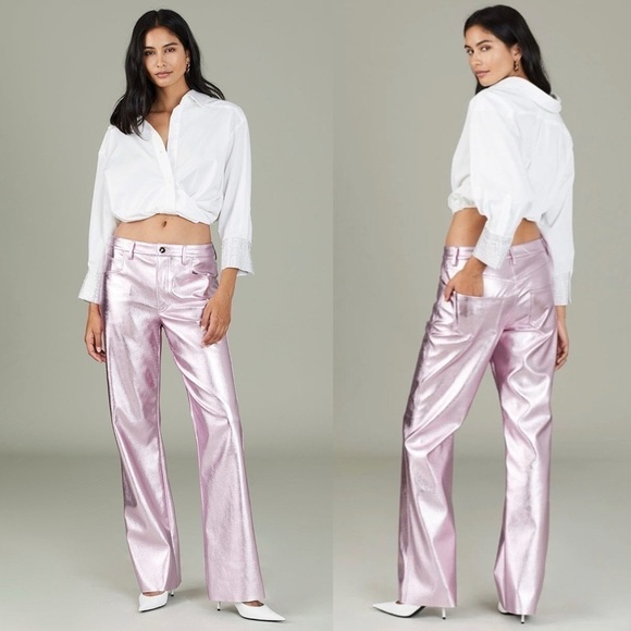 NWT ALIX NYC Jay Vegan Leather Straight-Leg Pants in Pink Size: 8 - Picture 1 of 17